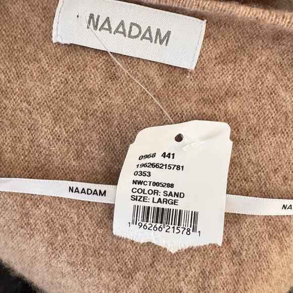 Naadam 100% Cashmere Mini Sweater Dress Sand Beige Size L NWT Button Minimalist - Picture 8 of 9